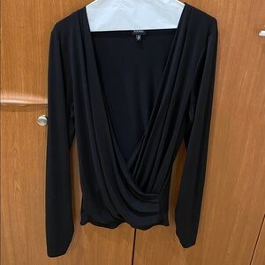 Bobeau Women's Faux Wrap Knit Top Size Large Black Long Sleeve